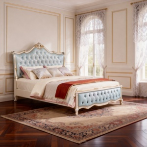 <span class=keywords><strong>Letto</strong></span> di Lusso Francese Barocco Premium con Testiera Imbottita in Pelle <span class=keywords><strong>Blu</strong></span>, Rifiniture Intagliate in Oro, Comoda Struttura in Legno Morbido - Product Image 3