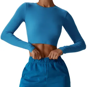Customs Women Sports Wear Gym Femme Jersey Running T Shirt manica lunga Yoga crop top felpe con cappuccio abbigliamento sportivo
