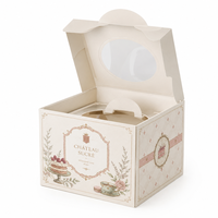 Cajas para Pasteles Ecológicas de Cartón Ondulado Tipo E, Plegables, con Ventanas de PET, para Productos Horneados, con Relieve y Laminado Mate