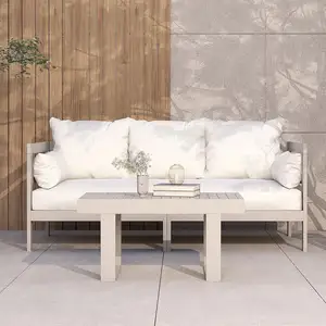 Aussensofa Terrassenmöbel-Set, moderne Holzcouch mit Kissen und Couchtisch