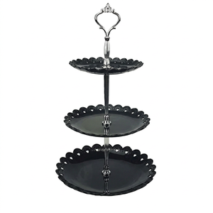 Three <b>Tier</b> Black Metal <b>Cake</b> <b>Stand</b> With Scallop Edges Reusable Dessert Display Tray - Product Image 1