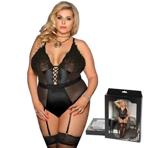 ODM package box mesh floral lace teddy lingerie wholesale plus size erotic garter sexy bodysuit lingerie for adult women