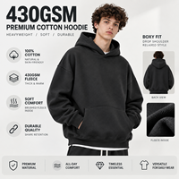 Sweat à capuche en coton pur 430 GSM, couleur unie, coupe ample, style streetwear américain, fabrication sur mesure, fournisseur d'usine.