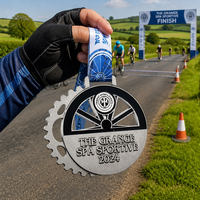 Médaille de sport cycliste personnalisée Royaume-Uni en alliage de zinc plaqué argent noir avec ruban, souvenir de cyclisme sur route pour les finalistes