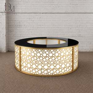 Barra de Bar Redonda Plegable de Acero Inoxidable Dorado y Negro con Adornos de Espirales, con Tapa de Vidrio Templado Desmontable - Product Image 2