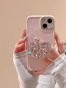 Grande amor Diamante galvaniza Suporte Soft Silicone Celular mais Capa Do Caso Para iphone 14 15 13 12 11 pro max