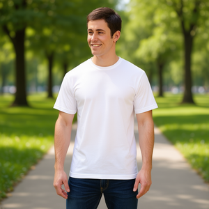 T-shirt da uomo a sublimazione bianca, taglia S, 100% cotone, vestibilità regolare, casual, girocollo, manica corta, in jersey, tinta unita, design semplice - Product Image 2