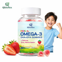 Gummies liquides Qbioflex saveur fraise pour enfants, riches en Oméga-3 DHA, avec Calcium, Zinc et Multivitamines pour la santé du cerveau et des yeux