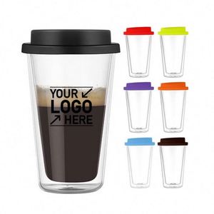 Taza de Vidrio de Borosilicato de 350 ml y 550 ml con Logotipo Personalizado, Taza de Vidrio de Doble Pared de 12 oz para Té, Leche y Café con Tapa de Silicona - Product Image 1