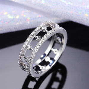 F743 Geometric <b>Eternity</b> Band <b>Ring</b> Women's Lab Created <b>Cubic</b> <b>Zirconia</b> Pave Setting Engagement Fashion <b>Rings</b> - Product Image 2