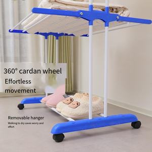 Séchoir à linge pliable en acier inoxydable à 4 niveaux avec roulettes pour vêtements de grande taille, intérieur/extérieur - Product Image 6