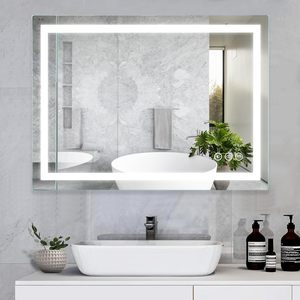 Espejo de Baño con Marco de Aluminio Blanco LED de 36x28 Pulgadas con Iluminación Frontal, Botón Táctil Inteligente y 3 Luces Frontales para Maquillaje - Product Image 4