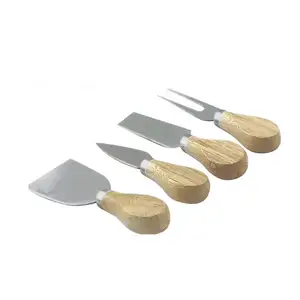 Profissional 4Pcs Pizza Queijo, Pá Bolo Faca Colher De Borracha De Madeira Handle Queijo Faca Conjuntos