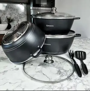 High Quality Dessini 3-piece Aluminum Non Stick Marble Coating Cookware Set Wheat Rice Stone Soup Pot Sets