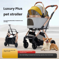 Poussette pour animaux de compagnie avec capote, roues pivotantes, double frein, en acier carbone Oxford, pliable, 34x68x104cm, gris