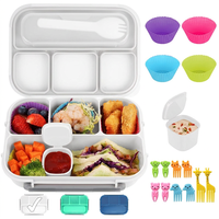 Boîte à lunch en plastique ZB, lot de 16 pièces, compatible micro-ondes, étanche, boîte bento en plastique à 3 compartiments pour l'école, le bureau, sans BPA, avec couverts