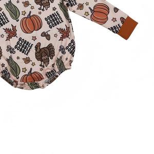 Alta calidad Acción de Gracias pavo calabaza naranja manga larga Niño mameluco para ropa de bebé mameluco recién llegado gran oferta de alta calidad - Product Image 3
