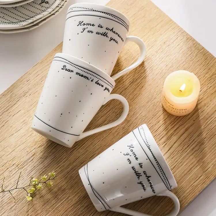 Toptan İskandinav özel parlak mat severler hediyelik eşya zarif kahvaltı porselen beyaz kupalar fincan seramik kahve kupa hediye için