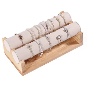 优质2层腕表手链手镯组织器可拆卸支架木质天鹅绒珠宝展示架