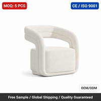 Fauteuil lounge en lin crème, base sculpturale postmoderne, dossier cannelé pour salon, personnalisable OEM ODM