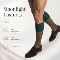 Calcetines de Vestir Ejecutivos de Algodón Mercerizado 240N para Hombre, con Logotipo Personalizado, Color Verde Bosque, Rayas Bronceadas, Calcetines Formales de Negocios OEM