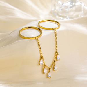 Anillo de borla de doble banda en dos tonos, dorado y plateado, 1 unidad - Joyería brillante de lujo ligero para el día a día - Product Image 3