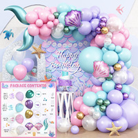 Décoration de fête d'anniversaire sur le thème de la mer, ballons rose et violet macaron avec queue de sirène, coquille, guirlande de ballons sirène, kit d'arche de ballons