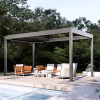 Pergola Bioclimatique Extérieure en Aluminium Étanche avec Toit à Lames Motorisées, Verre Basse Émissivité, Design Minimaliste, Arc Moderne pour Jardin et Véranda