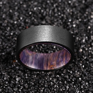 Poya anéis de tungstênio para idosos, caixa de areia de metal acabado com borda plana confortável 8mm para homens - Product Image 5