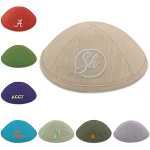 Grosir topi bordir beruang tidur kaippa Judaica Linen topi Mitzvah Yarmulke Kippah Logo kustom untuk hadiah. - Product Image 4