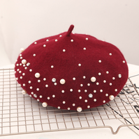 Jolies filles laine béret bonnet chapeaux femmes mode peintre laine extérieur français béret dames bérets avec perles de perles