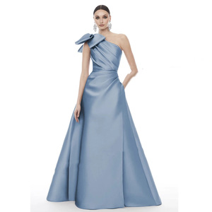 S1540L 2026 New French Style Tube <strong>Top</strong> Bow Satin Oblique Shoulder Pleated Dress Banquet <strong>Lady</strong> Temperament <strong>Evening</strong> Dress - Product Image 2