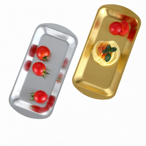 Plateaux de service rectangulaires en acier inoxydable SUS304 de qualité alimentaire avec poignées doubles, finition PVD Or Titane, pour plateaux à snacks et services de table coréens - Product Image 1