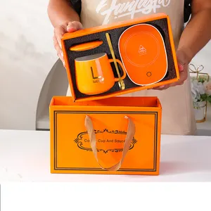 2023 Nova Cor Quente Gift Cup Box Set Auto Leite Café Aquecimento Copo de Cerâmica Inteligente 55 Graus Constante Quente Termostática C