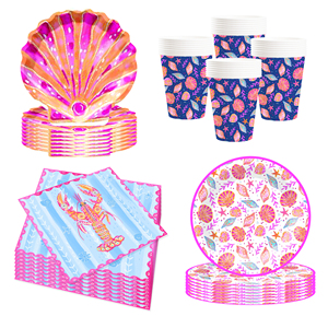 Vajilla Desechable con Temática de Langosta Marina DAMAI, Platos y Vasos de Papel, Decoración para Fiesta de Cumpleaños de Niñas con Pancarta de Feliz Cumpleaños - Product Image 6