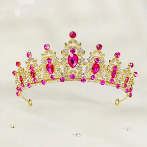 Traumige rosa Großhandel Prinzessin Strass Kristall Schönheit individuelle handgemachte Ausstellung Königin Miss Welt Krone und Tiara