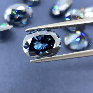 GIGAJEWE蓝色手动切割碳硅石椭圆形切割用于珠宝制作合成宝石