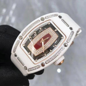Nouvelle montre 2026 RM007 en céramique blanche, montre tonneau, montre pour femme de haute qualité incrustée de diamants - Product Image 2