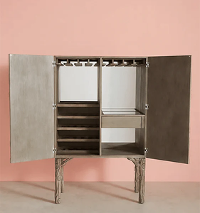 Armoire à vin Arbre de Vie sculptée à la <span class=keywords><strong>main</strong></span> avec relief d'oiseaux, buffet de bar, blanc vieilli, armoire de rangement pour spiritueux antique - Product Image 3