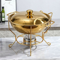 Matériel de restauration : Réchaud de buffet doré sur pied de 4,5 litres, Chauffe-plat rond doré de 8 litres pour traiteur et événements, avec couvercle en verre, pot à soupe
