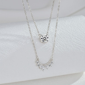 Collana a Doppio Strato in Argento Sterling 925 con Pendente in Zirconia Cubica per Donna, Gioielli alla Moda, Vendita all'Ingrosso - Product Image 3