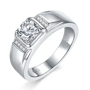 繊細なファッションジュエリーカスタムS925スターリングシルバーDカラー1Ctモシアナイト天然ダイヤモンド結婚指輪男性用
