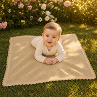 Couverture tricotée pour bébé, texture gaufrée, beige camel, bord festonné, pour nouveau-né, livraison directe