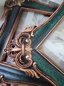 Vintage Picture Frame 6in 7in Retro Rose Green Vintage Gold Carved Resin Photo Frame Baroque For Table Decoration