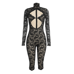 Viviblook D26JP337 Combinaison une pièce sexy pour femme à col montant, dentelle, découpes, manches longues, style clubwear - Product Image 5