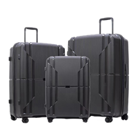 Set Koper PP Custom yang Dapat Diperluas, Roda Ganda, Kunci TSA, Warna Hitam, dengan Pegangan Lunak