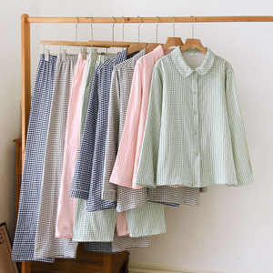 PJ-048 Plaid Pure Cotton 2-Piece Long Sleeve Woven <b>Pajamas</b> Home Wear Set Men Spring Autumn Style - Product Image 1