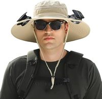 Chapeau de travail extérieur à bords larges pour hommes avec 2 ventilateurs solaires pour la pêche, le camping et la randonnée saison estivale