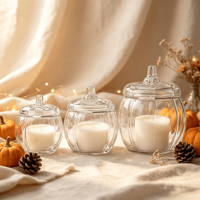Nouveau style : Pots de rangement citrouille, coupelles créatives pour bougies parfumées avec couvercle en verre, pots à bibelots, bougeoirs en verre, lanternes, pots à bougies