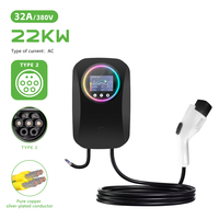 Nouvelle station de recharge murale intelligente pour véhicules électriques 22 kW IP66, 32 A, 3 phases, chargeur Type 2, écran couleur HD 4,3 pouces, WiFi, application Tuya